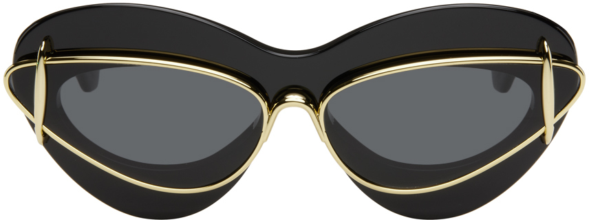 Loewe Black Cateye Double Frame Sunglasses In Black/smoke