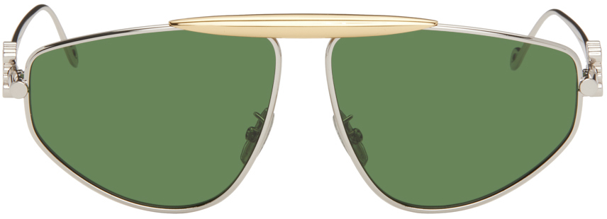 LOEWE Silver & Green Aviator Sunglasses