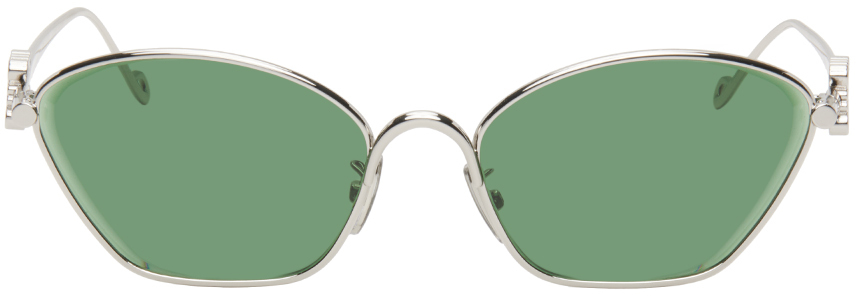 Loewe Silver Anagram Hexagonal Cat-eye Sunglasses In Palladium/green