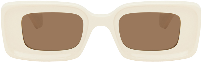 Shop Loewe Off-white Rectangular Sunglasses In Ivory/brown