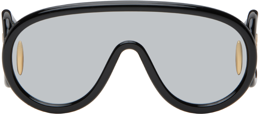Shop Loewe Black Wave Mask Sunglasses In Shiny Black/smoke Mi