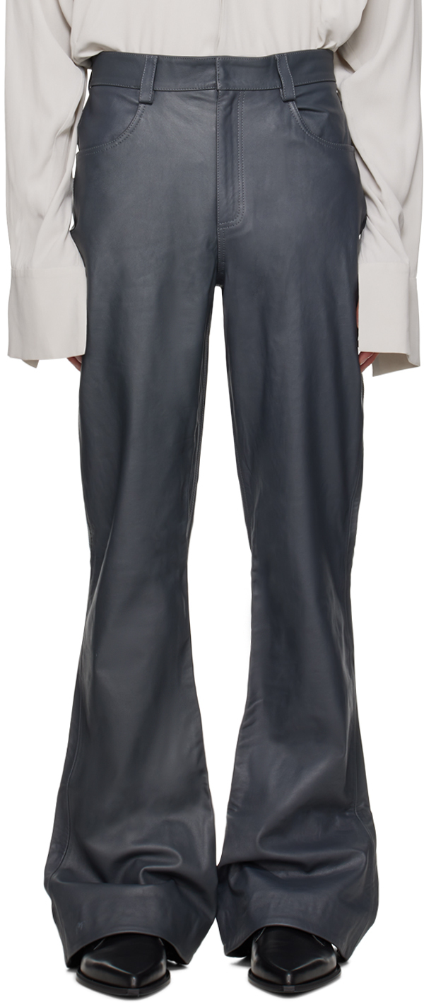 Gray Asymmetric Leather Pants