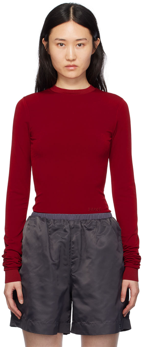 Birrot Red Slim Long Sleeve T-shirt In Dark Berry