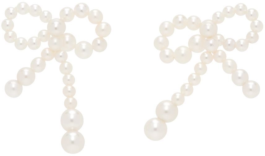 Shop Sophie Bille Brahe White Rosette De Perles Earrings In 14k Yg