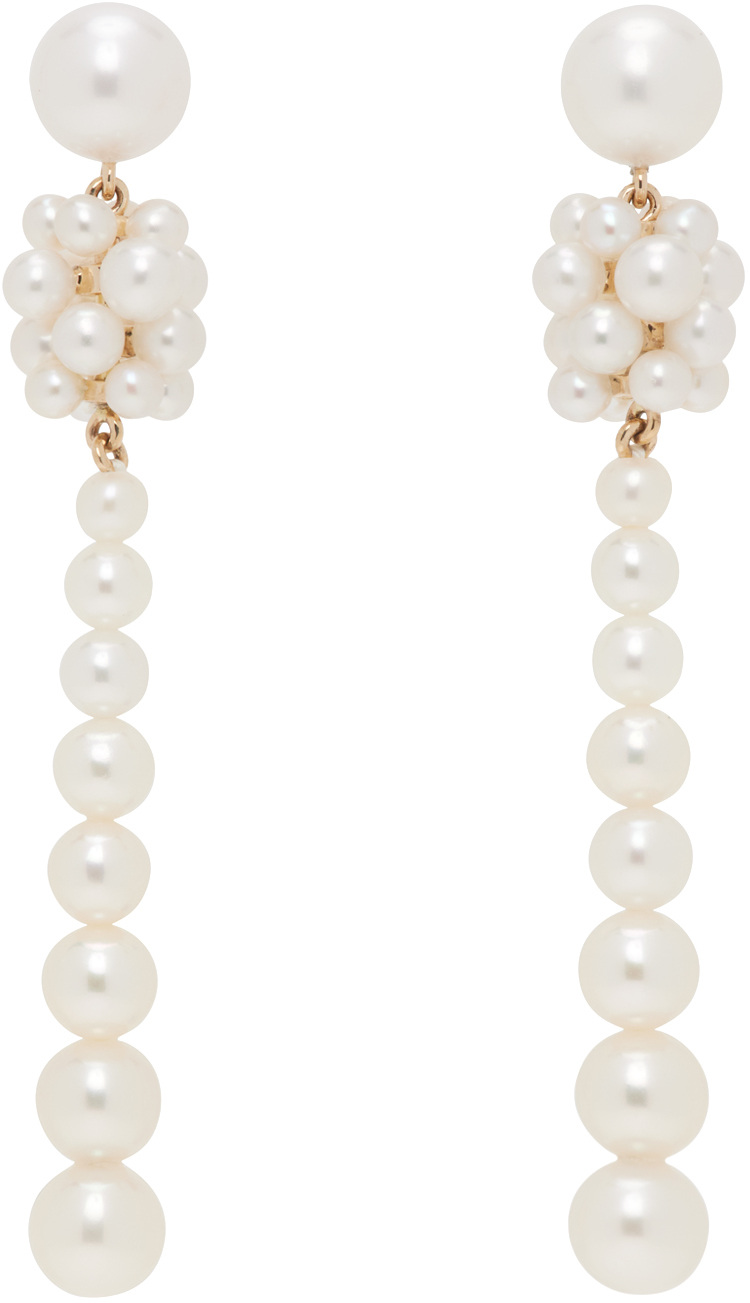 Sophie Bille Brahe White Colonna Perle Earrings In 14k Yg