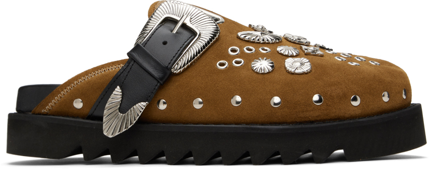 Shop Toga Virilis Ssense Exclusive Tan Eyelet Metal Sabot Loafers In Khaki 16363257