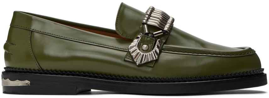 Shop Toga Virilis Ssense Exclusive Green Polished Loafers In 1khaki