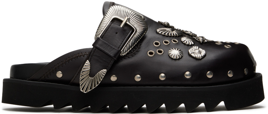 Shop Toga Virilis Black Eyelet Metal Sabot Loafers