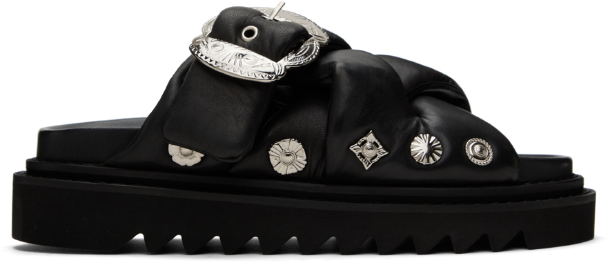 Shop Toga Virilis Black Soft Leather Sandals