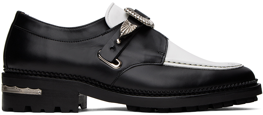 Toga Virilis Ssense Exclusive Black & White Hard Leather Monkstraps In Black/white