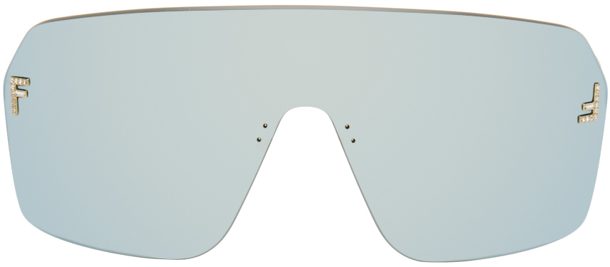 Shop Fendi Gold  First Crystal Sunglasses In 30x Solid Blue/silve