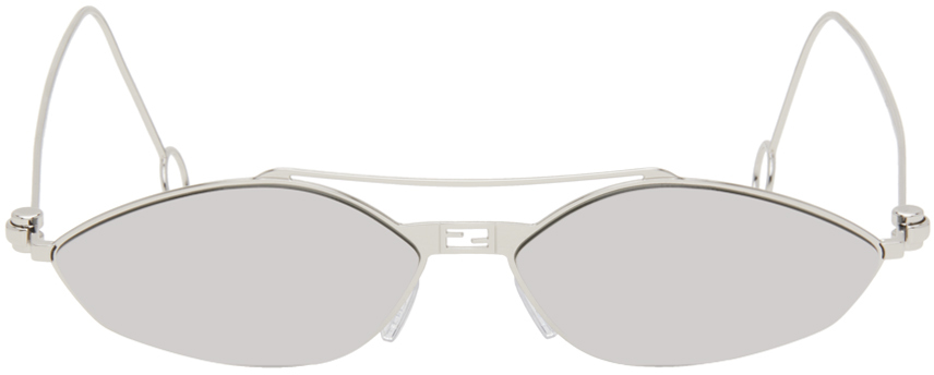Fendi Silver Baguette Sunglasses In 16c Shiny Palladium