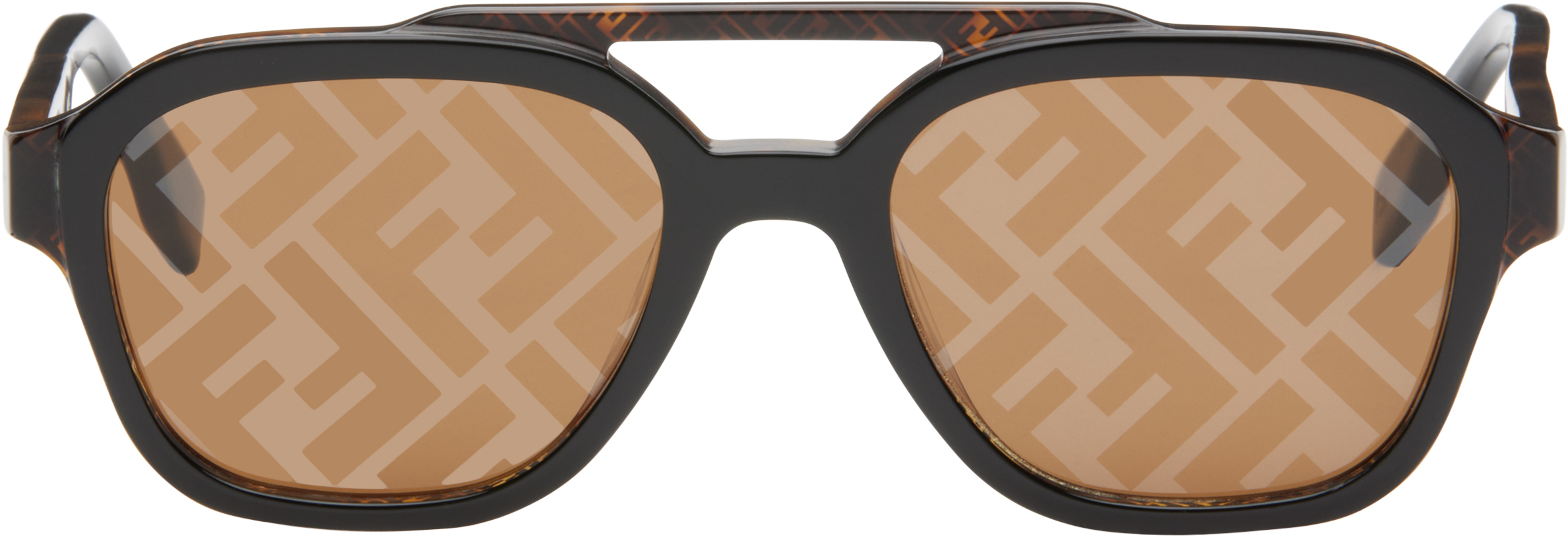 Fendi Black & Brown Bilayer Sunglasses In 01l Shiny Black /rov