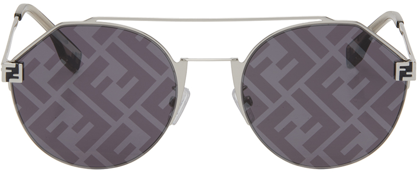 Fendi Eyewear Round Frame Sunglasses In 16x Shiny Palladium/