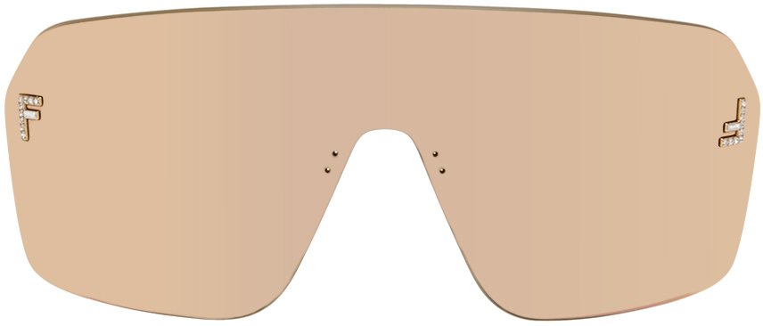 Fendi Gold  First Crystal Sunglasses In Solid Brown/rose Gol