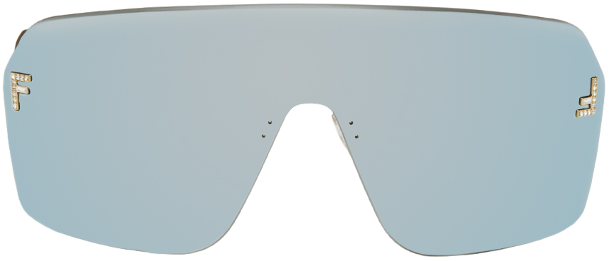 Shop Fendi Gold  First Crystal Sunglasses In Solid Blue/silver Fl