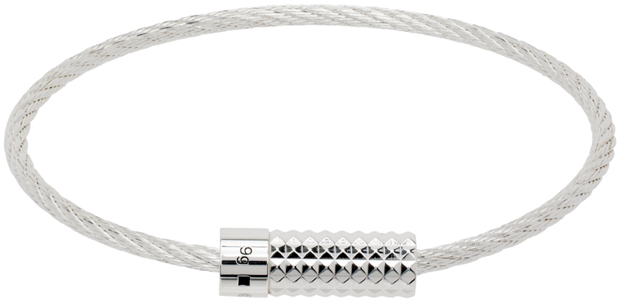 Silver 'Le 9g' Pyramid Guilloché Cable Bracelet