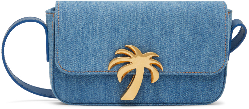 Shop Palm Angels Blue Palm Bridge Denim Bag In Blue Gold