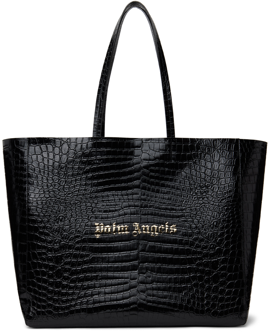 Palm Angels Black Shopping M Tote In Black Gold