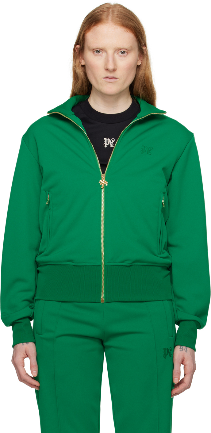 Shop Palm Angels Green Embroidered Track Jacket