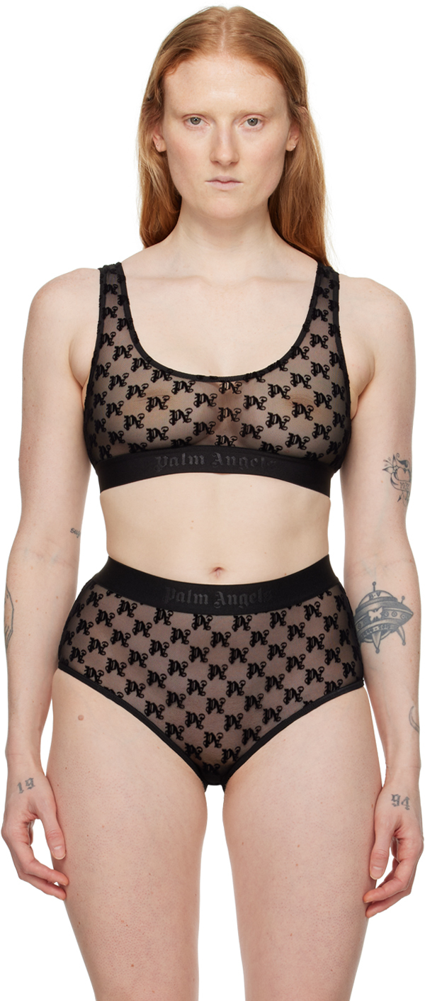 Monogram Lace Brazilian Brief in black - Palm Angels® Official