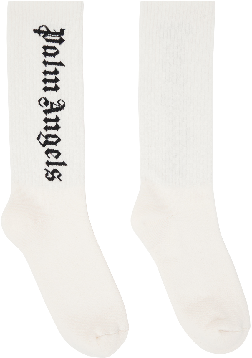 Palm Angels Off-white Classic Logo Socks In Butter Black