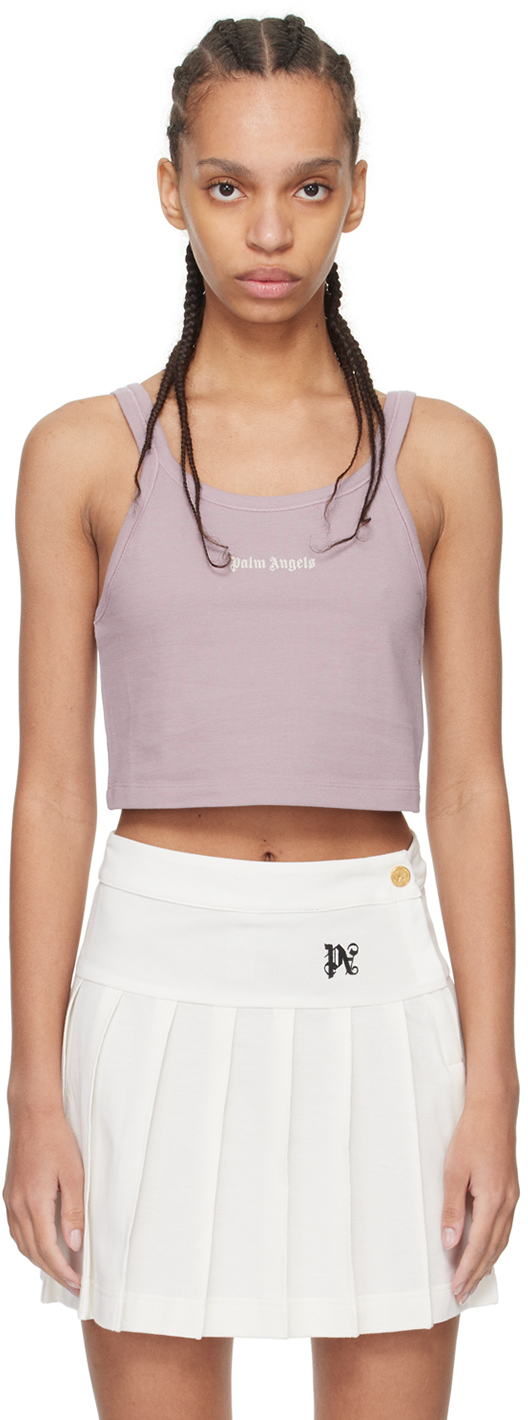 Shop Palm Angels Purple Embroidered Tank Top In Lilac Off White