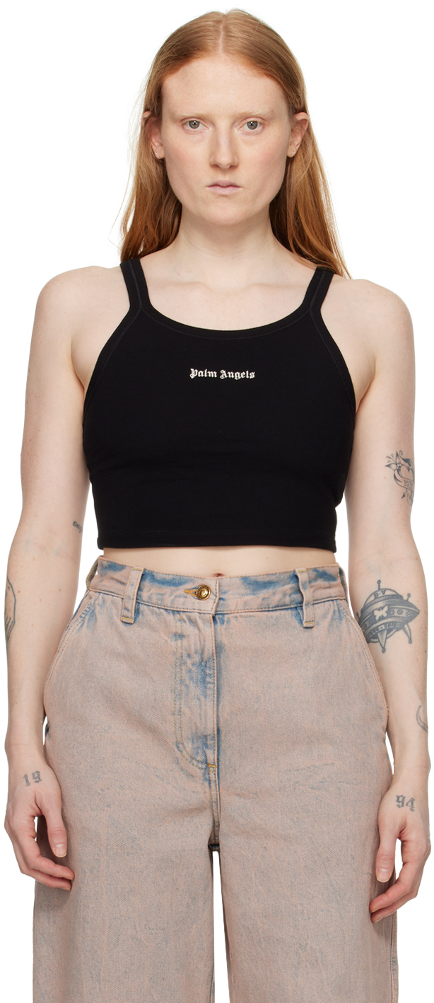 Shop Palm Angels Black Cropped Tank Top In Black Off White