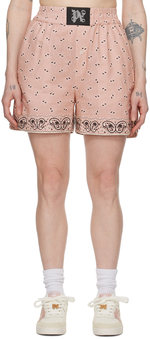 Shop Palm Angels Pink Paisley Shorts In Pink Black
