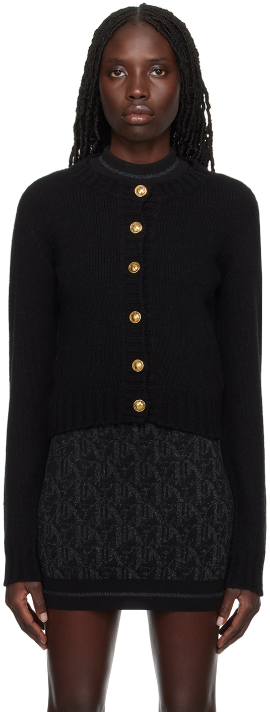 Shop Palm Angels Black Curved Cardigan In Black White