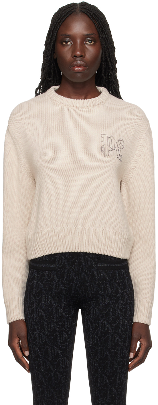 Palm Angels Off-white Monogram Stud Jumper In Off White Silver