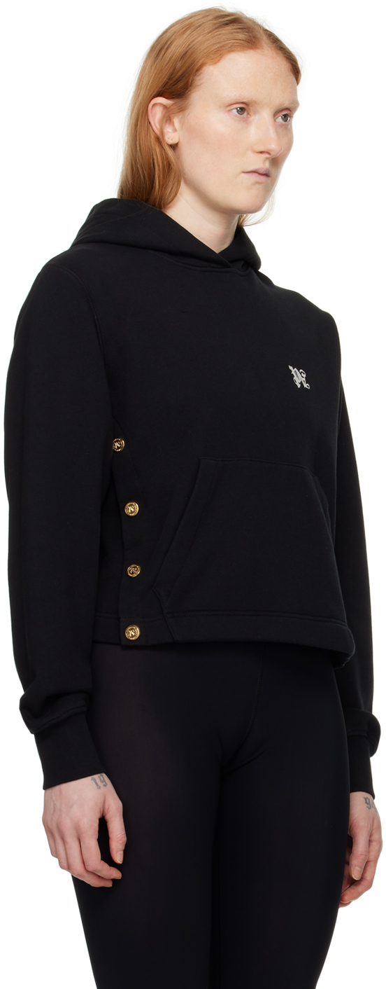 Palm Angels Black Button Hoodie In Black