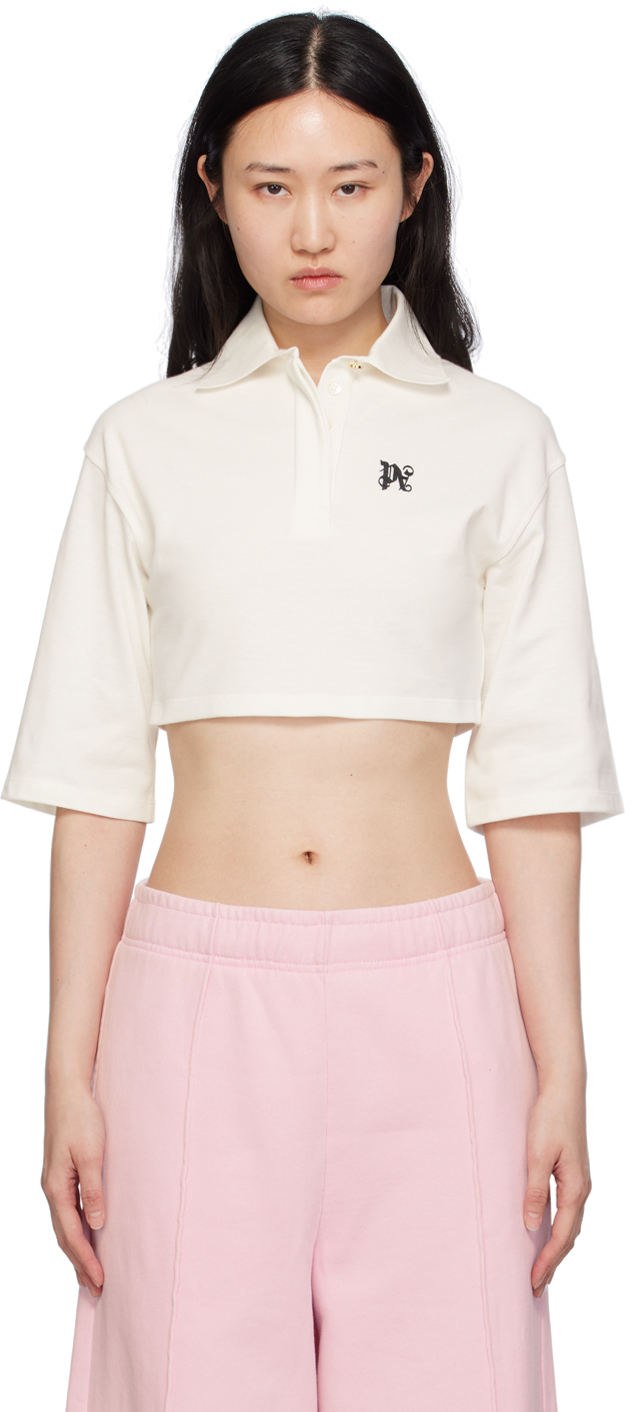 Shop Palm Angels White Cropped Polo In Off White Black