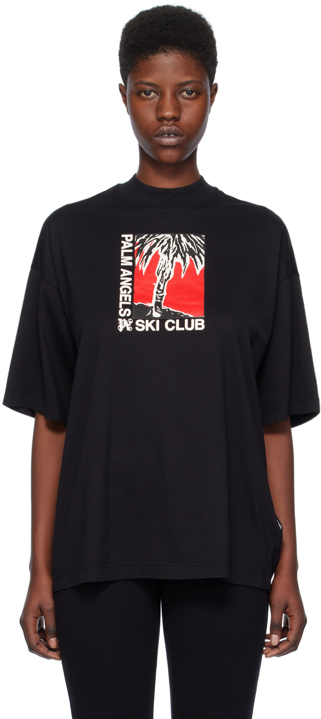 Shop Palm Angels Black 'ski Club' T-shirt In Black White
