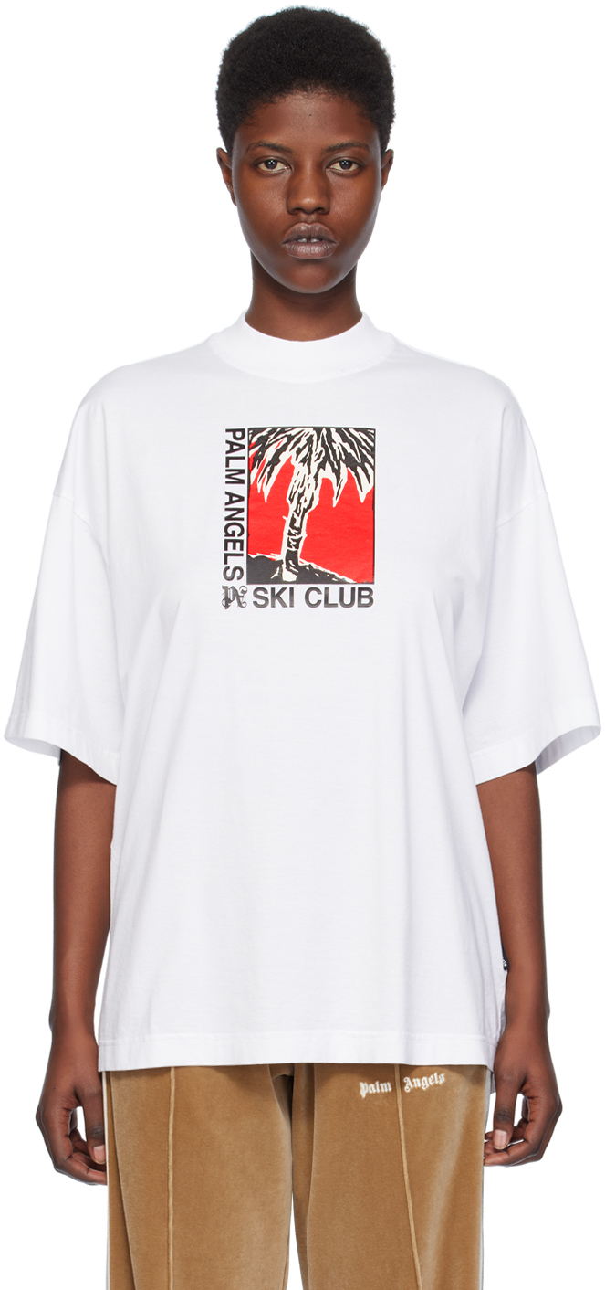 Shop Palm Angels White 'ski Club' T-shirt In White Black