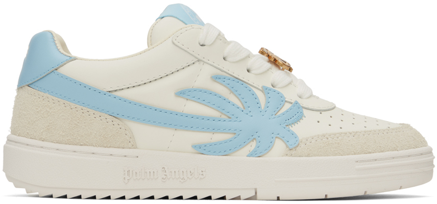 Shop Palm Angels White & Blue Palm Beach University Sneakers In White Light Blue