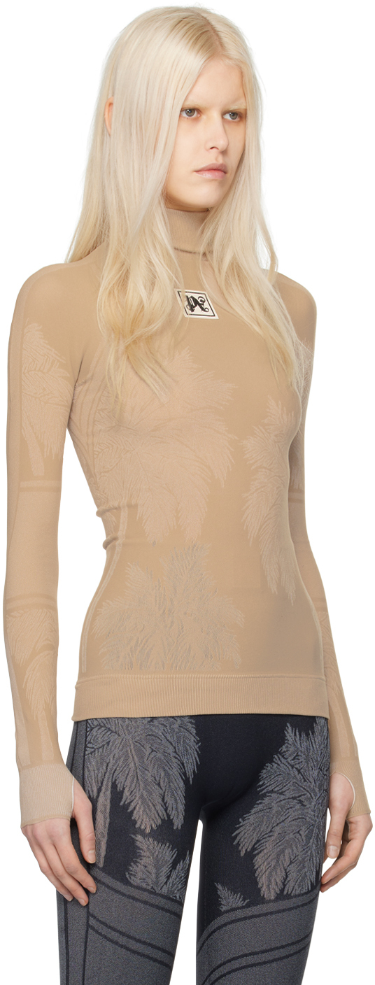 Shop Palm Angels Beige Baselayer Ski Top In Beige White