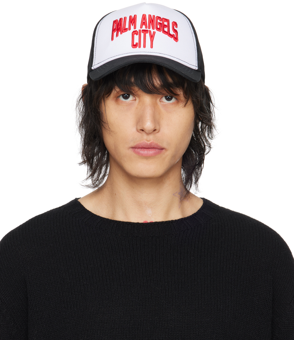 Shop Palm Angels White & Black Pa 'city' Cap In Black Red
