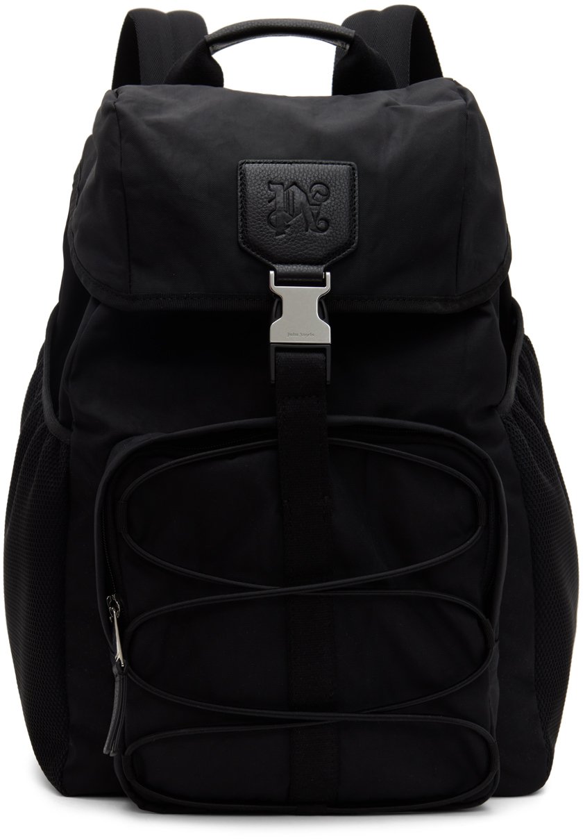 Shop Palm Angels Black Buckle Monogram Backpack In Black Grey