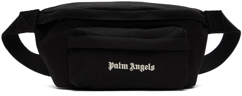 Shop Palm Angels Black Logo Fanny Pack Pouch In Black White