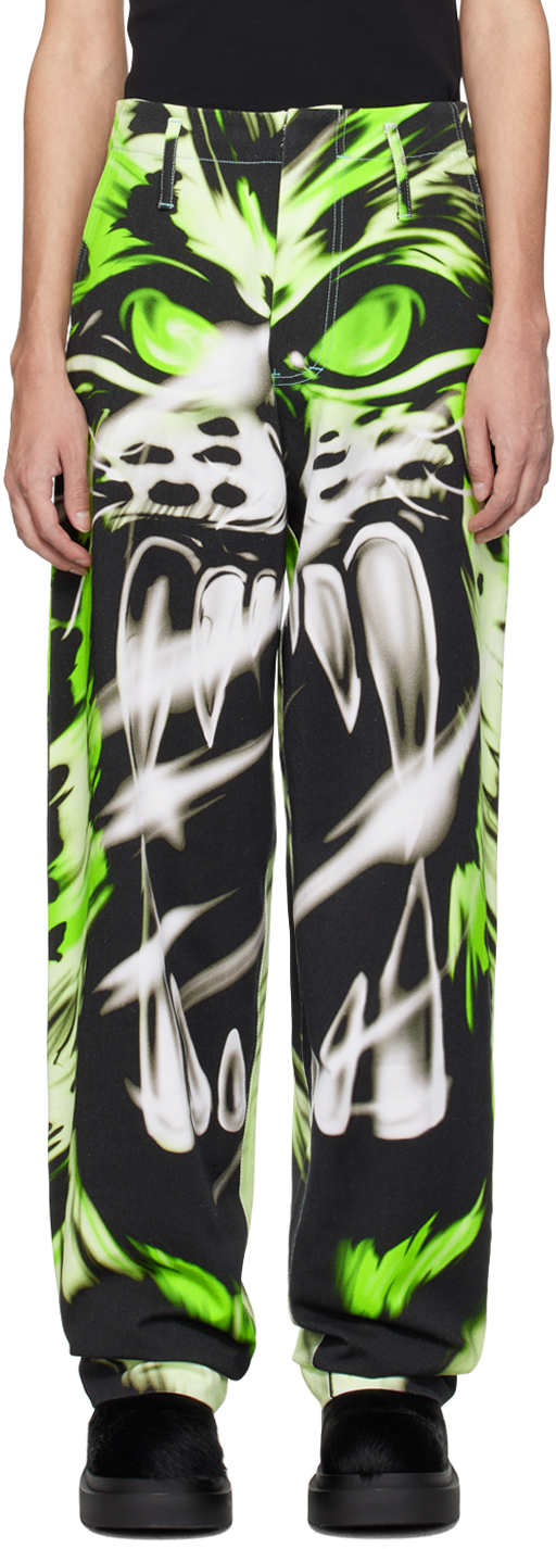 Gerrit Jacob: Green Printed Jeans | SSENSE Canada