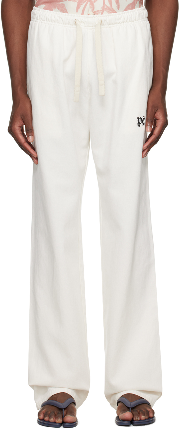 Shop Palm Angels Off-white Monogram Travel Sweatpants In Off White