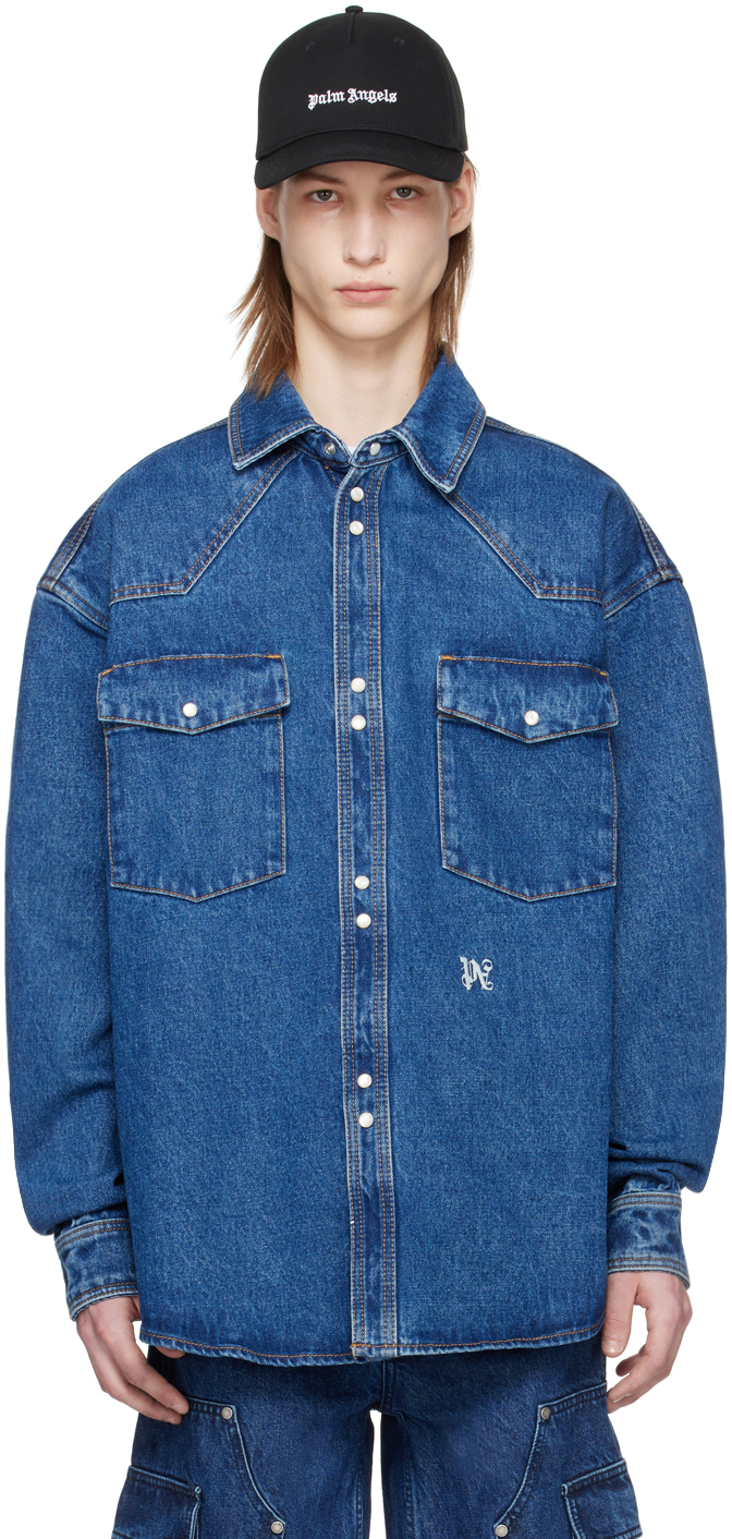 MONOGRAM JACKET in blue - Palm Angels® Official