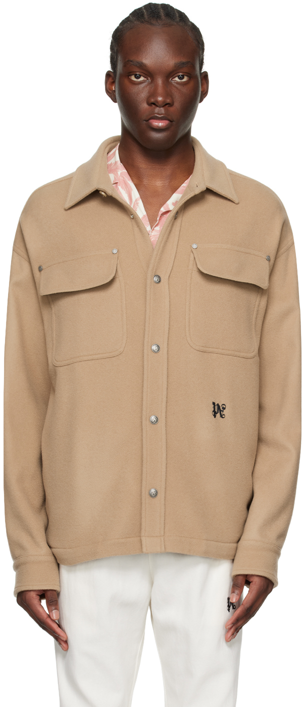 Beige Monogram Pockets Jacket by Palm Angels on Sale