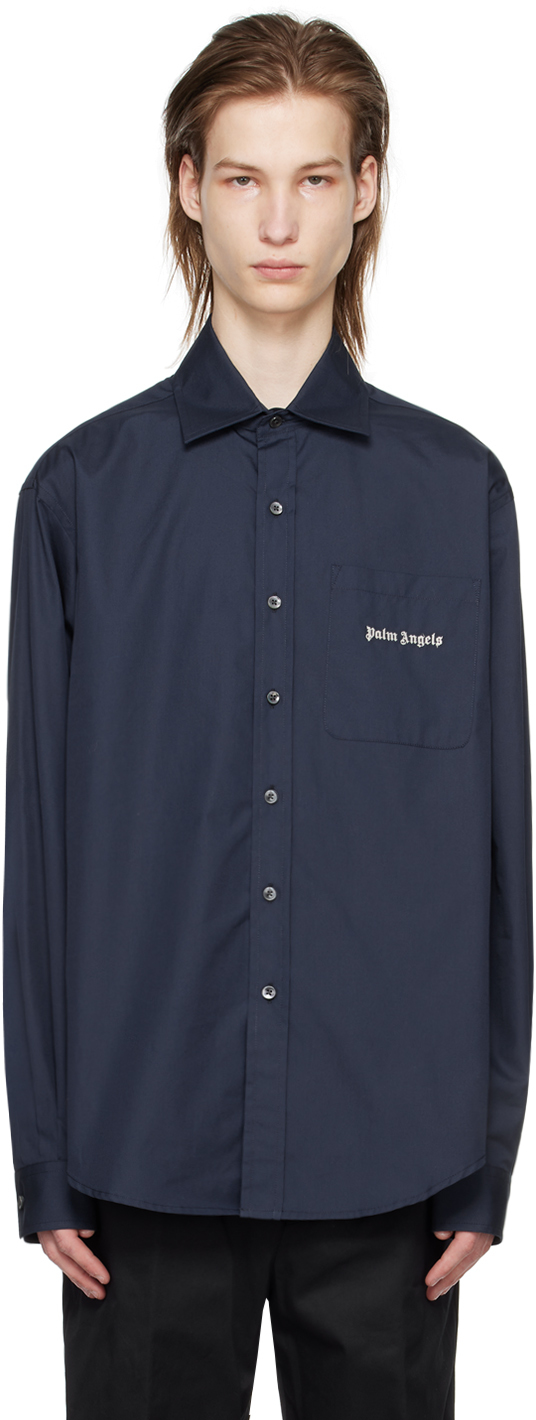 Palm Angels Navy Embroidered Shirt