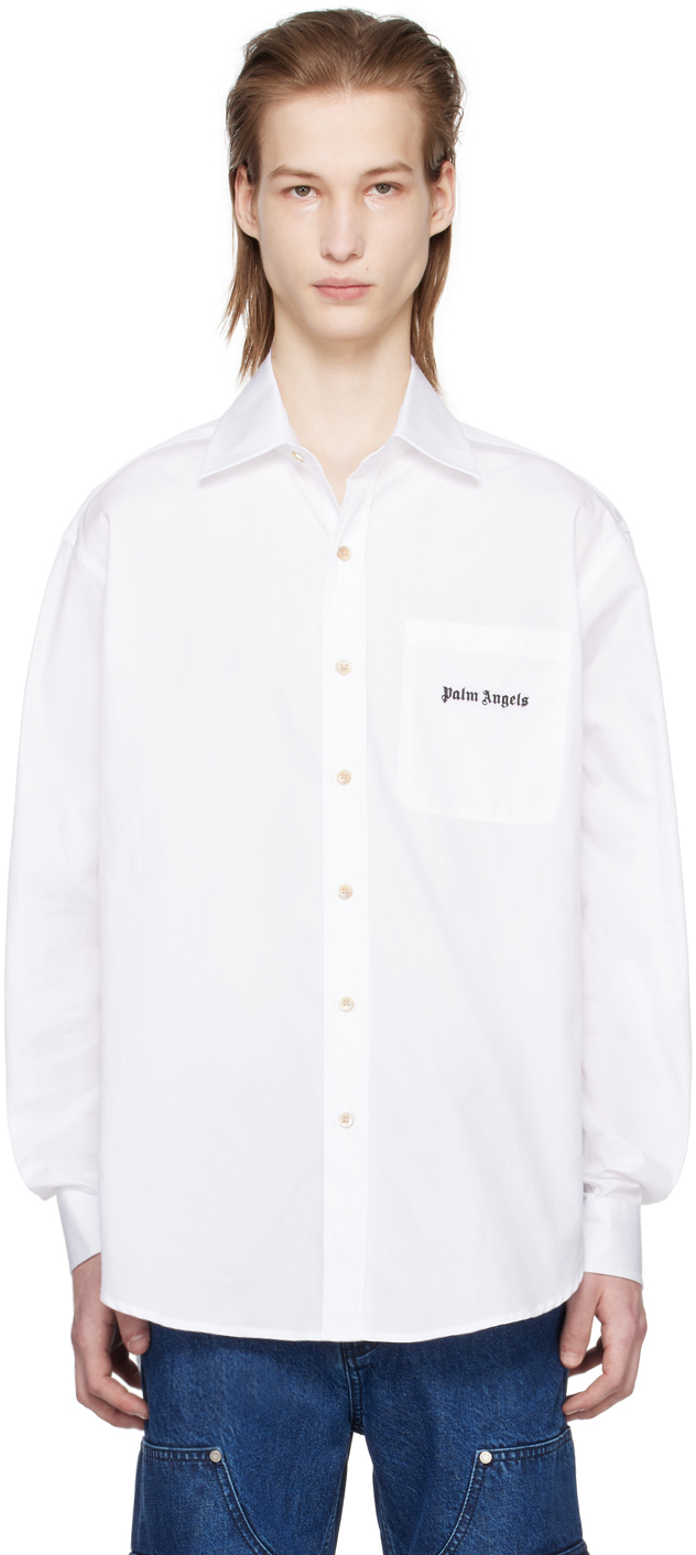 Palm Angels White Embroidered Shirt