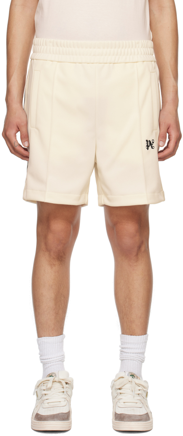 Shop Palm Angels Off-white Monogram Track Shorts In Off White