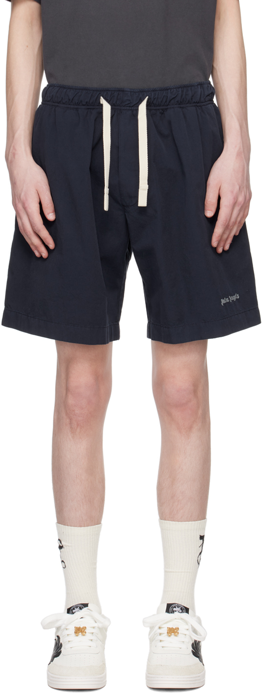 Navy Embroidered Shorts