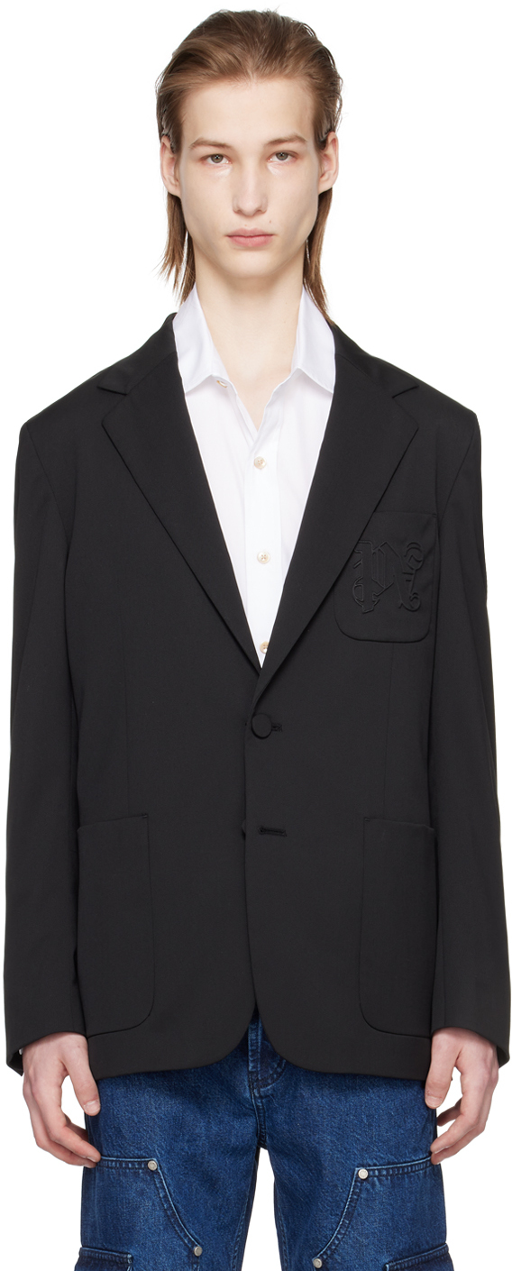 PALM ANGELS ブラック ブレザー Black Monogram Pocket Blazer by Palm Angels on Sale