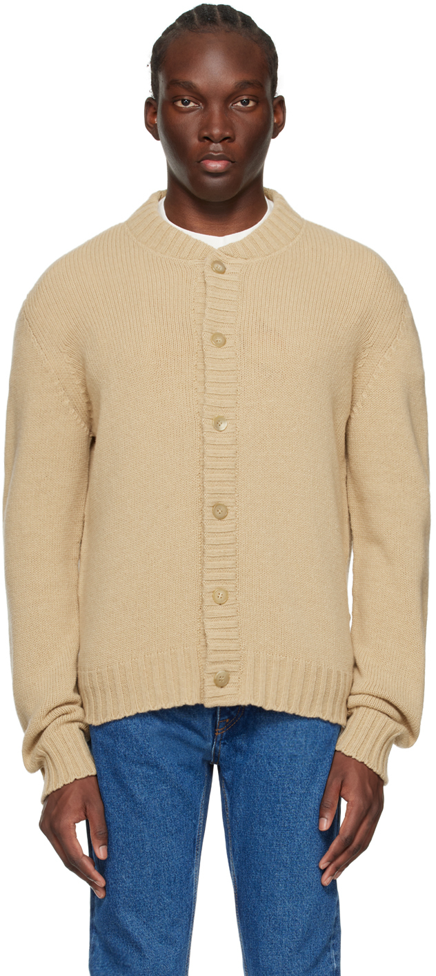Palm Angels Curved Logo Cardigan In Beige